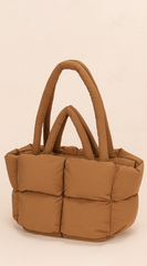 Cloud Puff Nylon Quilted Padded Tote Bag - Brown