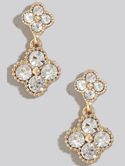 Double Rhinestone Clover Dangle Earrings - Gold