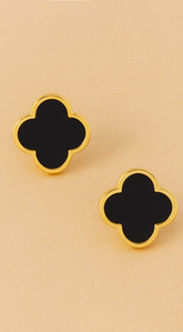 Gold Dipped Clover Stud Earrings - Black