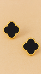 Gold Dipped Clover Stud Earrings - Black