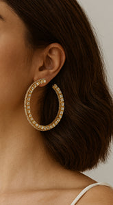 Luminous Luxe Rhinestone Jeweled Hoop Earrings - Gold
