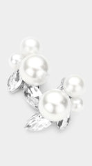 Triple Pearl Silver Accented Stud Earrings