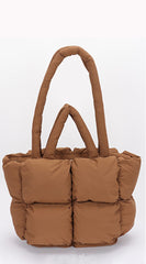 Cloud Puff Nylon Quilted Padded Tote Bag - Brown