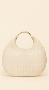 Sunhaven Faux Straw Metal Handle Hobo bag - Beige