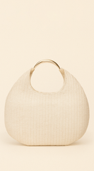 Sunhaven Faux Straw Metal Handle Hobo bag - Beige