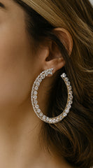 Luminous Luxe Rhinestone Jeweled Hoop Earrings - Silver
