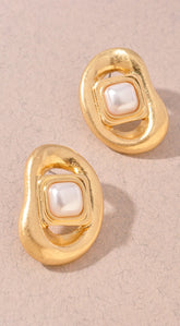 Izzy Cubic Stone Pearl Earrings - Gold