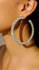 Luminous Luxe Rhinestone Jeweled Hoop Earrings - Silver