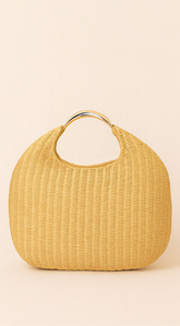 Sunhaven Faux Straw Metal Handle Hobo bag - Khaki