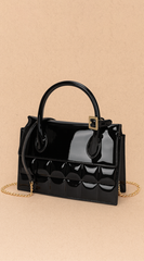 Sophistiqué Embossed Enamel Top Handle Bag - Black