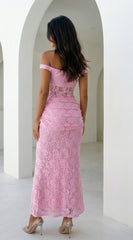 Roselune Lace Off Shoulder Dress - Pink