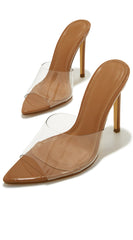 Gia Clear Pointy Toe Heels - Mocha