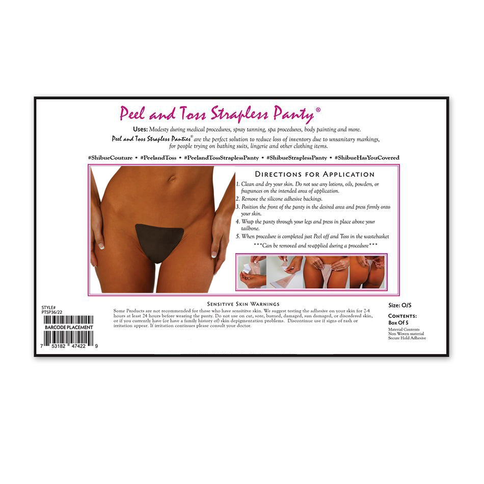 Peel & Toss Strapless Disposable Invisible Thong Panty - Black (Pack of 10)