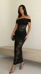 Valenne Off Shoulder Lace Maxi Dress - Black