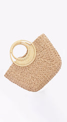 Summer Day Bamboo Handle Straw Bag - Khaki