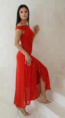 Ascent Off Shoulder Maxi Dress - Red