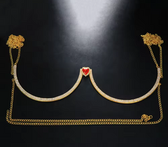 Zenith Red Heart Crystal Bra Chain - Gold