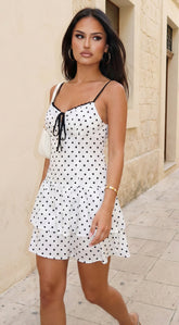 Evelisse Polka Dot Tiered Mini Dress - White