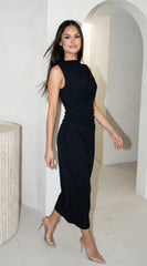 Stockholm Draped Black Midi Dress - Black