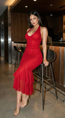 Nerisse Halter Midi Dress - Red