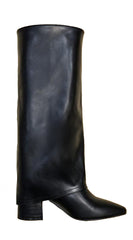 Rivanna Block Heel Pointed Toe Foldover Boots - Black