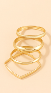 Lustre Layers Multi-Shape Shiny 4 Piece Set Bracelets - Gold