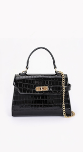 Vienna Faux Croc Top Handle Crossbody Bag - Black