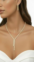 Azara Rhinestone Earring And Necklace Set - Gold