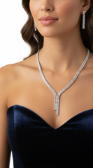 Azara Rhinestone Earring And Necklace Set - Silver