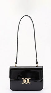Noiré Faux Leather Flap Shoulder Bag - Black