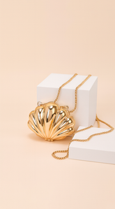 Coraline Shell Metal Mini Clutch Purse - Gold