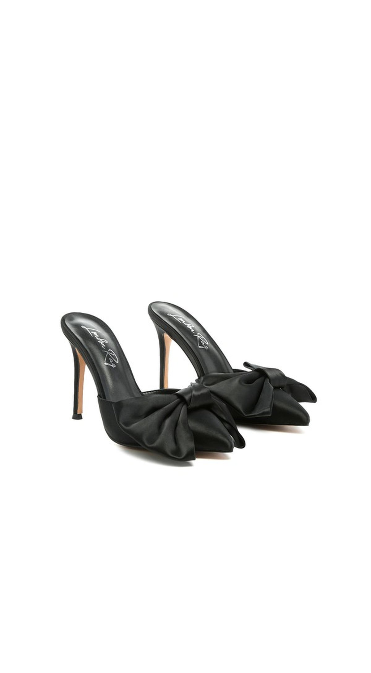 Martina Black Satin Bow Tie Pointed Toe Mule Heels