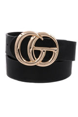 Black CG Metal Buckle Faux Leather Belt