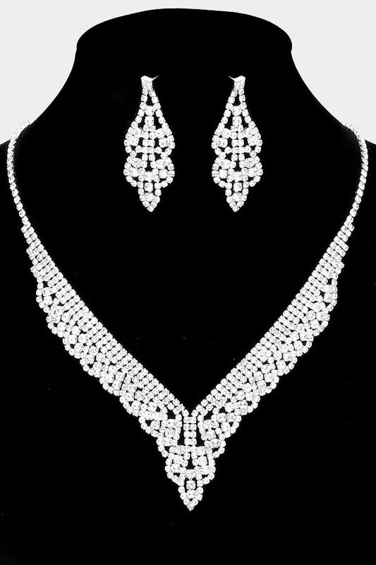 Rhinestone Silver Pave Necklace & Earrings Set
