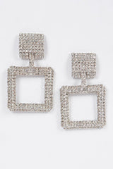 Square Silver Rhinestone Earrings