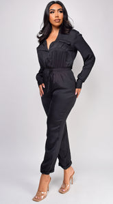 Tamara Black Satin Jumpsuit