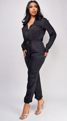 Tamara Black Satin Jumpsuit