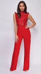 Vanna Crochet Flared leg Jumpsuit - Red