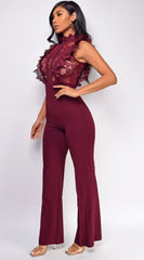Vanna Crochet Flared leg Jumpsuit - Wine