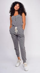 Joyce Gray Ribbed Button Down Jumpsuit