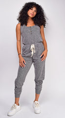 Joyce Gray Ribbed Button Down Jumpsuit