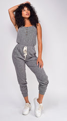 Joyce Gray Ribbed Button Down Jumpsuit