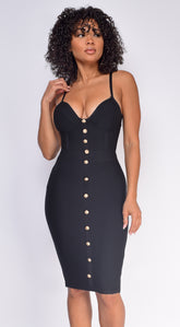 Nelinha Gold Button Bandage Dress - Black