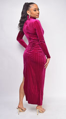 Myra Magenta Red Velvet High Neck Gown