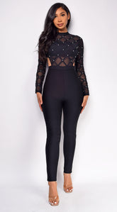 Bonnie Black Mesh Studded Bandage Jumpsuit