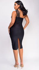 Han Black Mesh Detail Bandage Midi Dress
