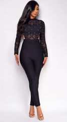 Bonnie Black Mesh Studded Bandage Jumpsuit