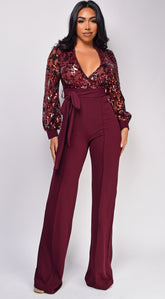 Eve Wine Red Sequin Jumpsuit