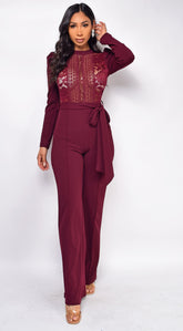Izara Burgundy Red Lace Jumpsuit