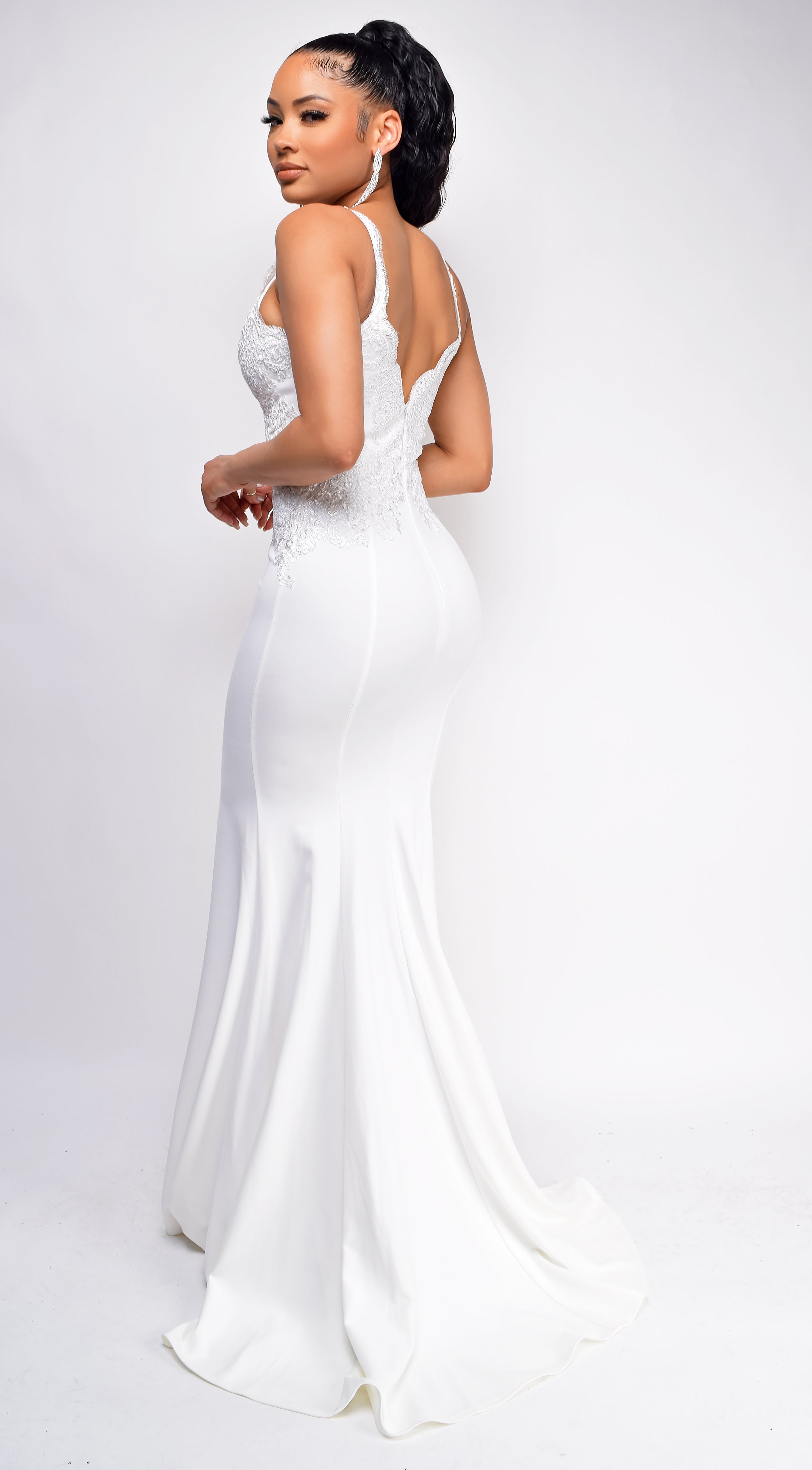 Amelie White Lace Detail Bridal Gown Dress